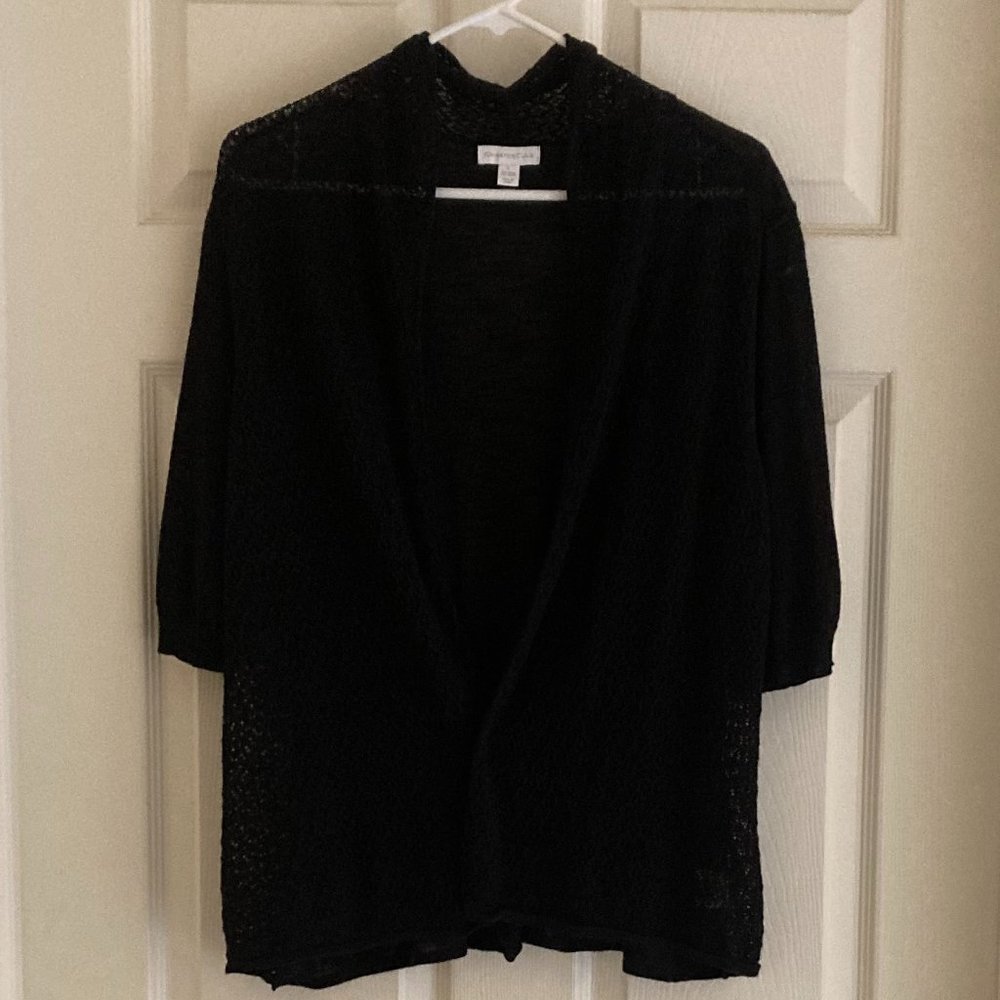 Charter Club Women's Short Sleeve Cardigan - Large - Black